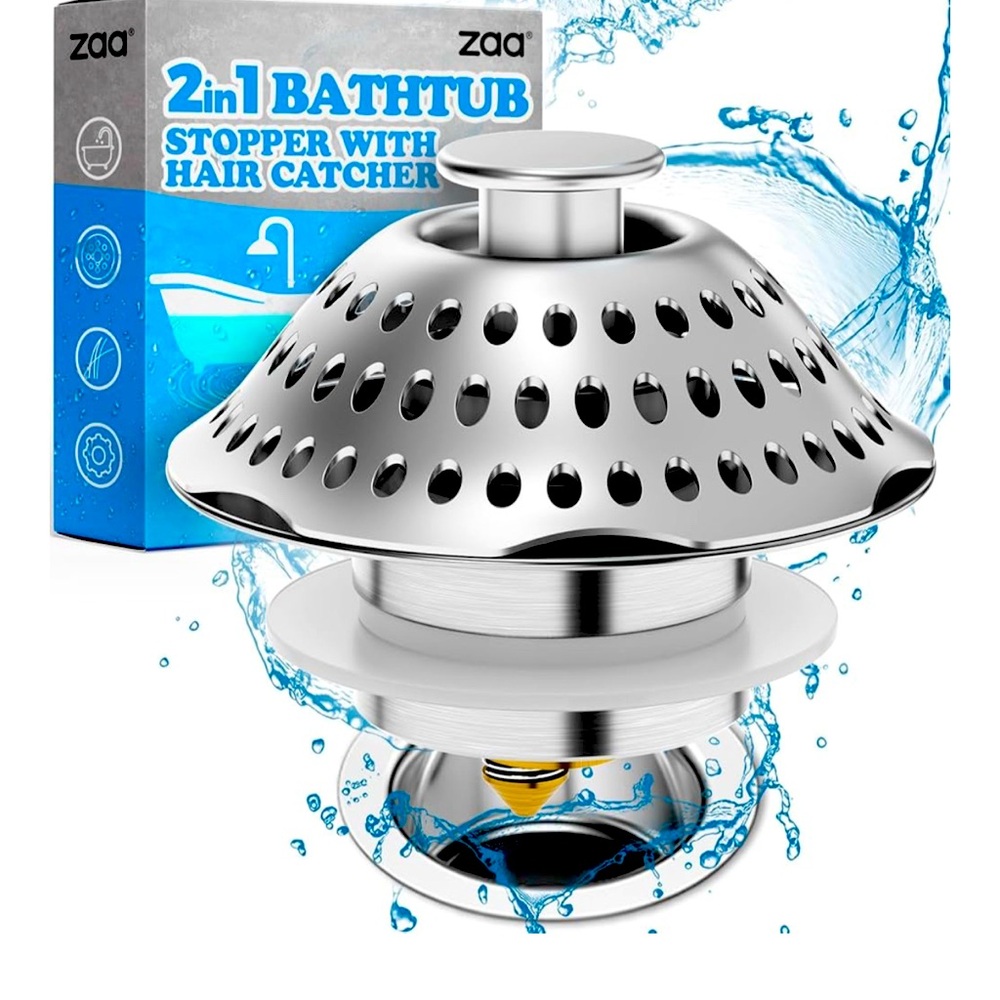 ZAA Silver Bathtub Stopper with Hair Catcher